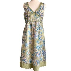 Sam & Max | Women’s Green Blue Floral‎ Paisley Sleeveless V-Neck Sundress Large